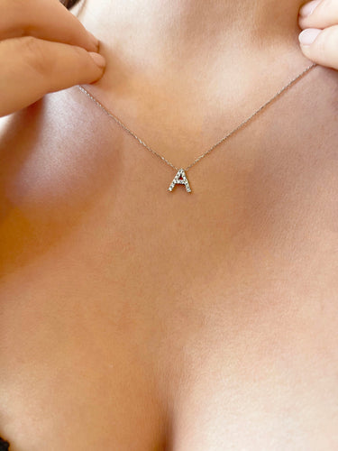 Diamond Initial Necklace  / 14K Solid Gold Diamond Letter Necklace - GvenceJewelryDesign