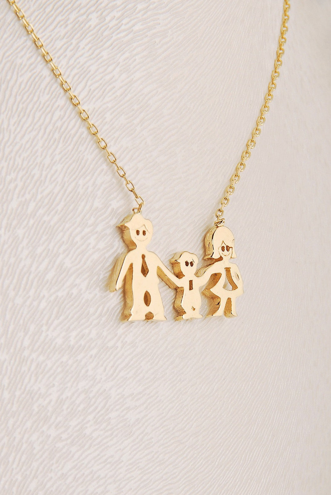 14k Solid Gold Mom Dad Kid Family Necklace - GvenceJewelryDesign