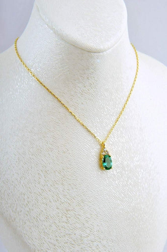 14K Gold  Green Stone Detailed Necklace - GvenceJewelryDesign